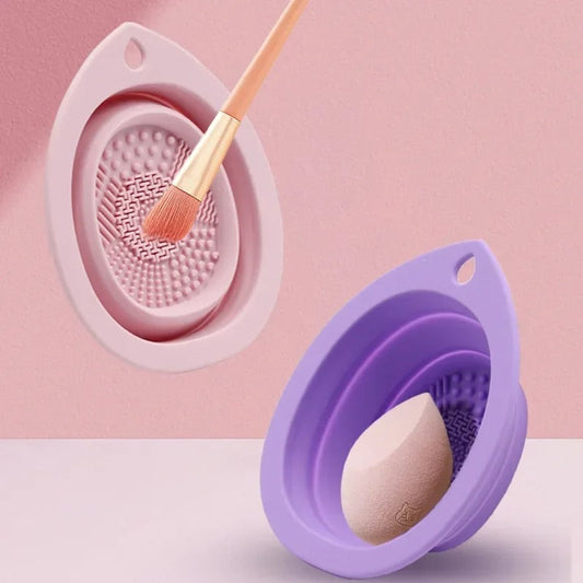 Silicone Makeup Brush Cleaner Folding Powder Puff Cleaning Bowl